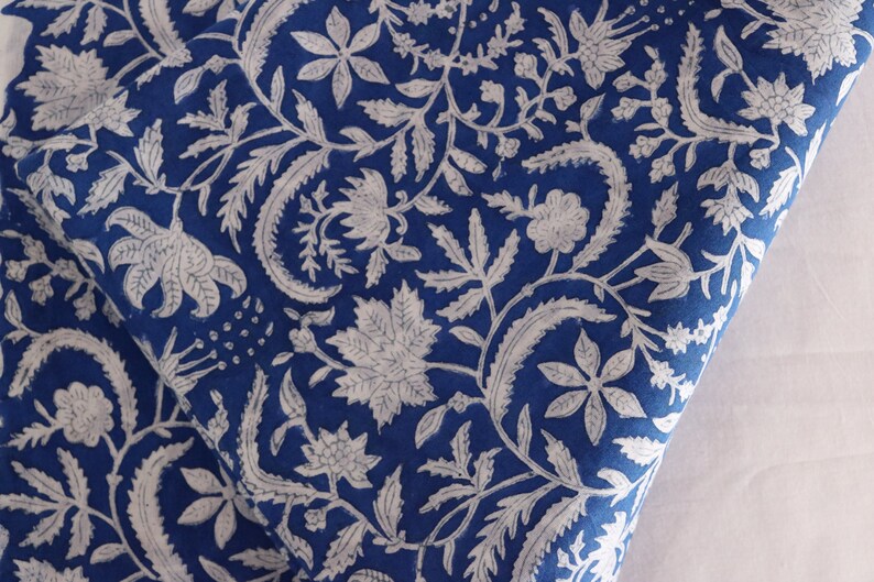 Indian Hand Block Printed Fabric 2.50 To 50 Yards Printed in Jaipur Natural Colors and Dyes by Hand