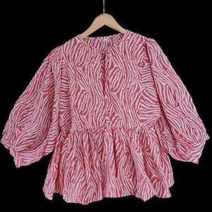 Mini Dress, Kyra Top Dress, Block Print Tunic Top, Deep Neck with string closer Pink Check Dress length 26 inch
