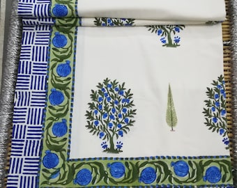 Hand Block Print Cotton Bed Sheet: Indian Floral Bedding Throw