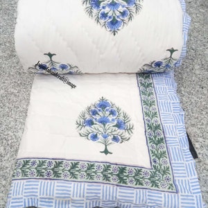 New Design Reversible Hand Block print Quilt New Floral Print Bedding Throw Blanket Throw Art Jaipuri Print Quilt