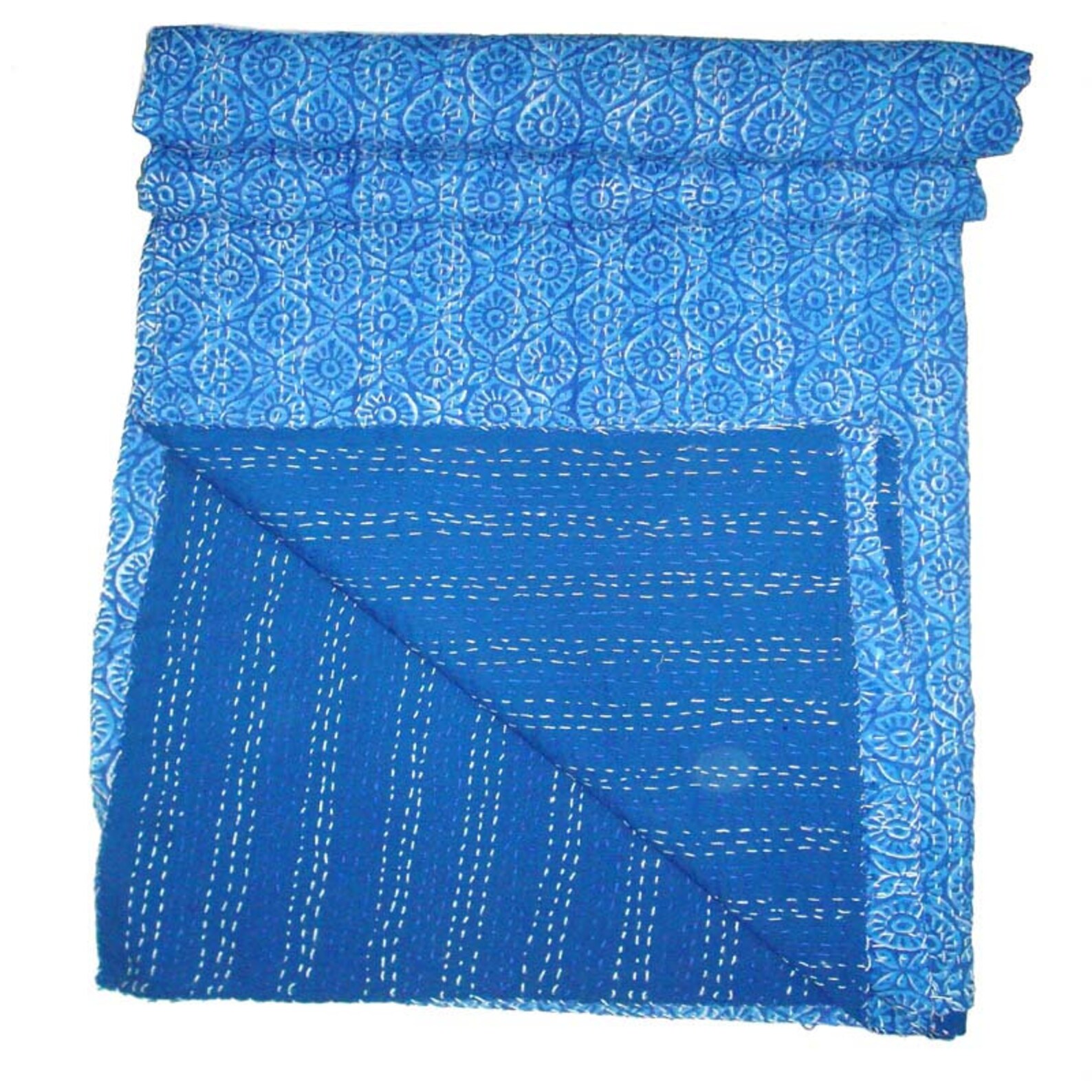 Indigo Blue Kantha Quilt Hand Printed Then Hand Made Nutural Etsy