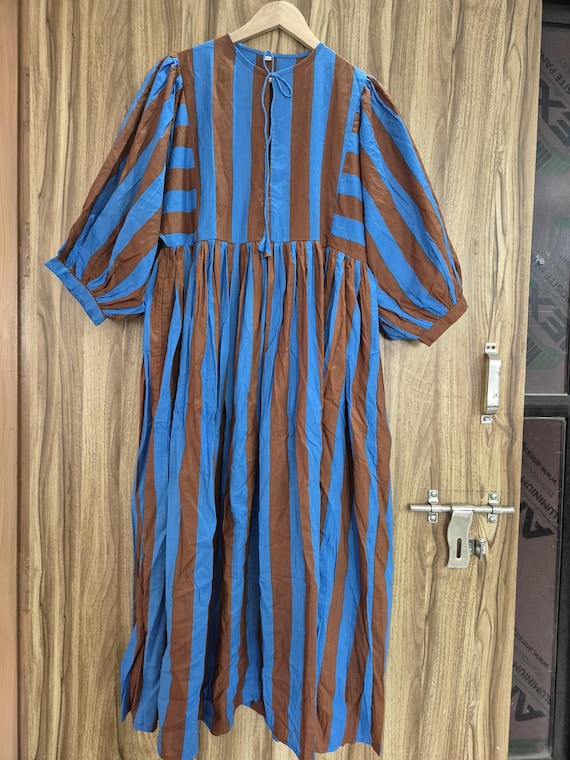 Striped Cotton Gauze Midi Dress Block Print Deep Neck Dress8 Striped Cotton Gauze Midi Dress Block Print Deep Neck Dress8