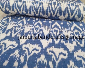 Hand Block Print Cotton Kantha Quilt: Lightweight Bedspread Blanket
