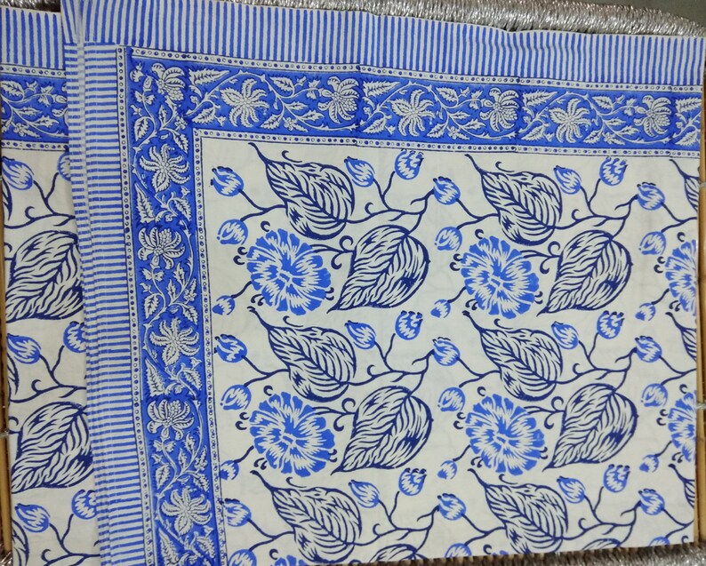 New Block Print Flat Bed Sheet Blue Floral Printed Blanket Etsy