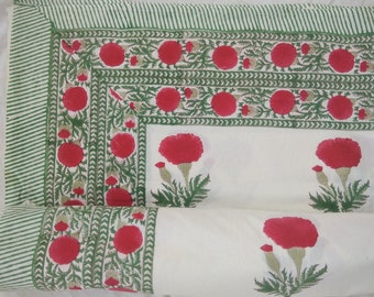 New Indian Flat Block Printed Bed-sheet Printed Hand Block With Vegetable Dyes And Natural Colors Made in Jaipur