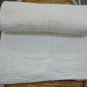 White Handmade Cotton Kantha Quilt Jaipuri Cotton White Quilt Rajai King & Twin Size Kantha Bedspread Blanket Kantha Throw