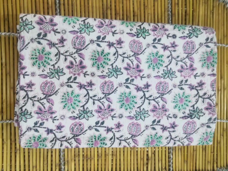 new-indian-floral-print-bed-cover-hand-block-print-kantha-etsy