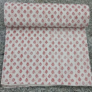 Beautiful Hand Block Print Bed Cover Indian Hand Printed Kantha Blanket Kantha Stitched Quilt Home Living Sofa Quilt  Decor Art