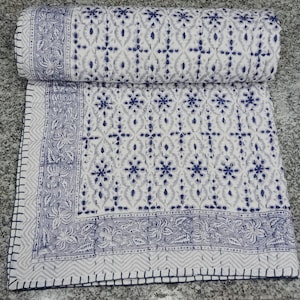 Handmade Block Print Baby Quilt: Soft Cotton Kantha Throw