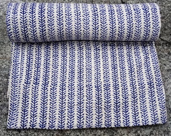 Handmade Block Print Kantha Quilt: Lightweight Cotton Bedspread