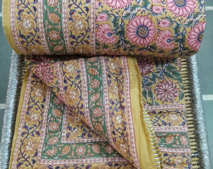 Hand Block Print Cotton Kantha Quilt Kantha Bedspread Quilt Kantha