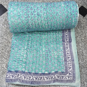 New Year Gift Hand Block Print Cotton Quilt Indian Floral Print Quilt Rajai Handmade Kantha Quilt  Reversible Quilt Kantha Throw  Quilt