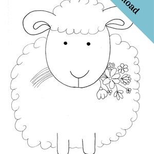 Cute sheep coloring page for children digital download | Etsy