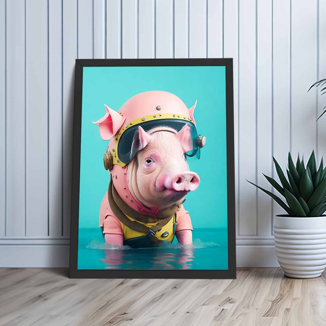 Pig Prints Playing With Water Wall Art Hog Poster Pig Wall Art Etsy