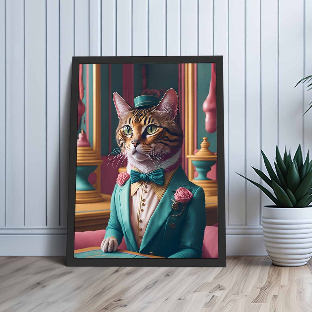 Vintage Cat Wall Art Kitty in Elegant Suit Print Gift for Etsy