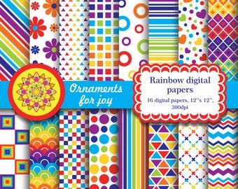 Colorful, bright color, rainbow, scrapbook, digital papers, patterns , stripes, rectangles, checker, flowers, triangles,chevron,dots,scales