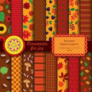 Autmn fall digital papers,leaves,flowers,sun flowers,mushrooms,leaves,berries,roses,barberries,lingonberries,cranberries,lilies,gerberas