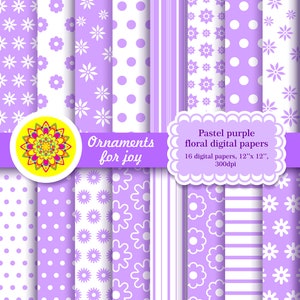 Pastel purple and white digital papers,floral digital papers,flowers,polka dots, stripes, scrapbook papers, digital paper pack, scrapbooking