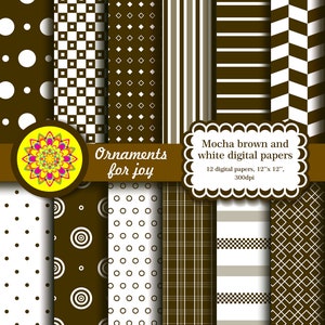 Mocha brown and white digital papers, abstract geometric digital papers, geometric digital paper, digital paper pack, scrapbook papers