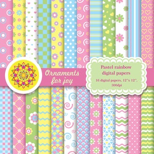 Summer,pastel,colorful,rainbow digital papers,swirl,chevron,checker,polka dots,waves,scales,floral digital paper,summer scrapbooking,flowers