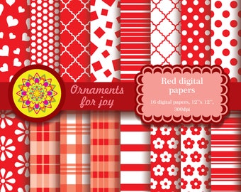 Colorful digital papers, bright digital papers, red and white digital papers, hearts, rectangles,stripes,plaid,floral digital papers,flowers