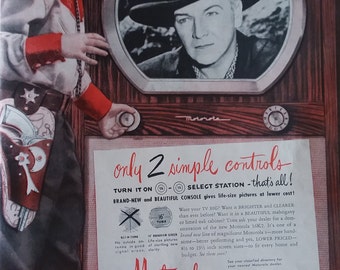1950s Motorola Television " Hopalong Cassidy " ad Cowboy TV set L@@K!