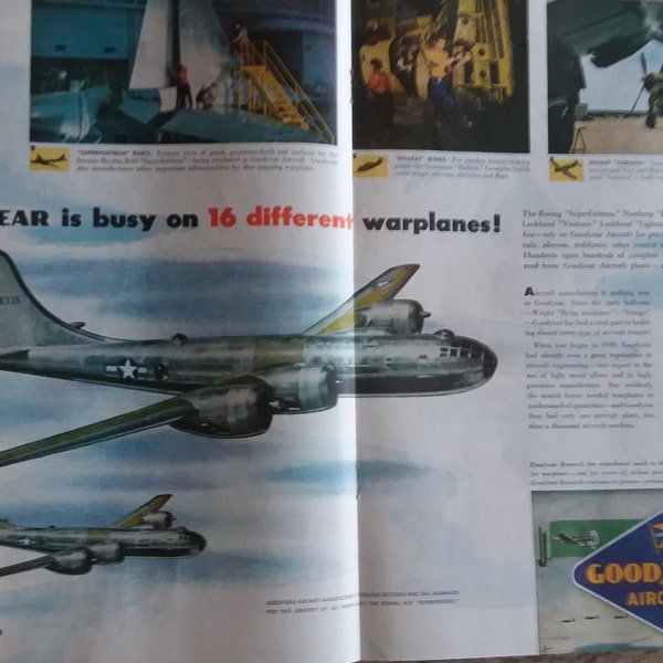 1940s WW2 Good Year Aircraft " Boeing B-29 Superfortress War Planes " ad GoodYear blimp L@@K!