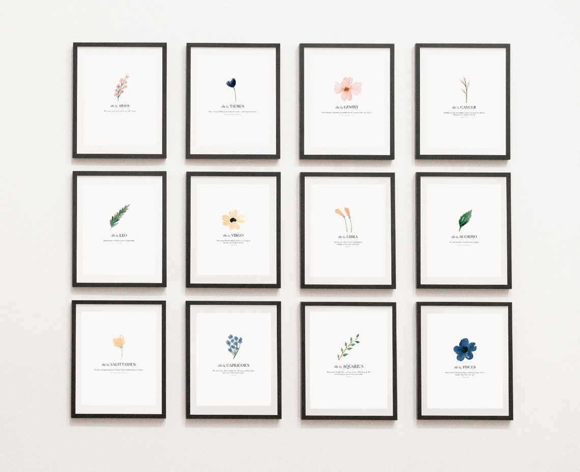 Zodiac Art Prints Complete Set Zodiac Art Prints 12 Zodiac Etsy