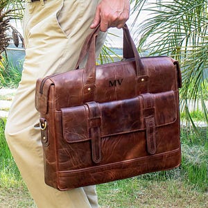 Sac de voyage personnalisé en cuir pleine fleur 16 pouces - Sac cartable porte-documents, sac messager pour homme et femme, sac en cuir fait main, gravure
