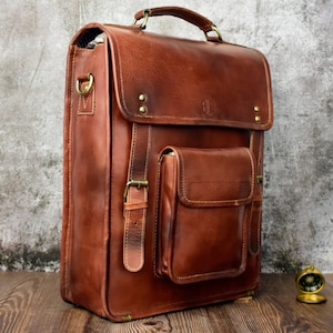 Bolso bandolera vertical de cuero, bolso de cuero para portátil, mochila bandolera de cuero, regalo para hombre/bolso tipo cartera para hombre y mujer/bolso de cuero