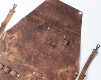 Full-Grain Leather Apron - Handmade Rustic Workwear with Tool Pockets
