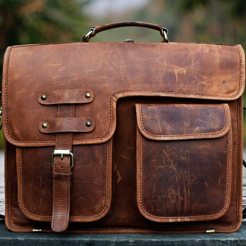 Custom Men's Leather Messenger Bag Etsy