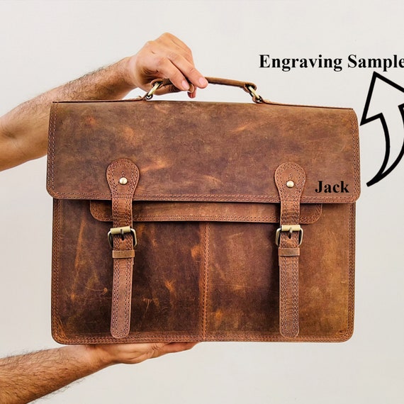 Rustic Brown Vintage Leather Laptop Briefcase Chic Professional Bag Etsy