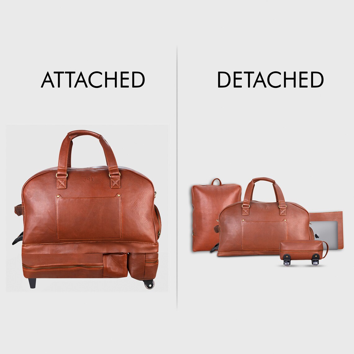Detachable weekender leather bag Trolley Wheel Soft side Etsy