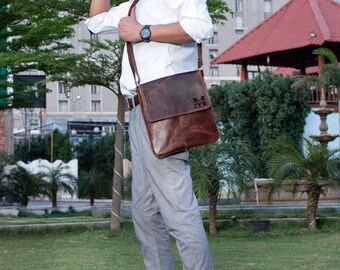 Vintage Leather Sling Bag - Personalized Small Crossbody for
