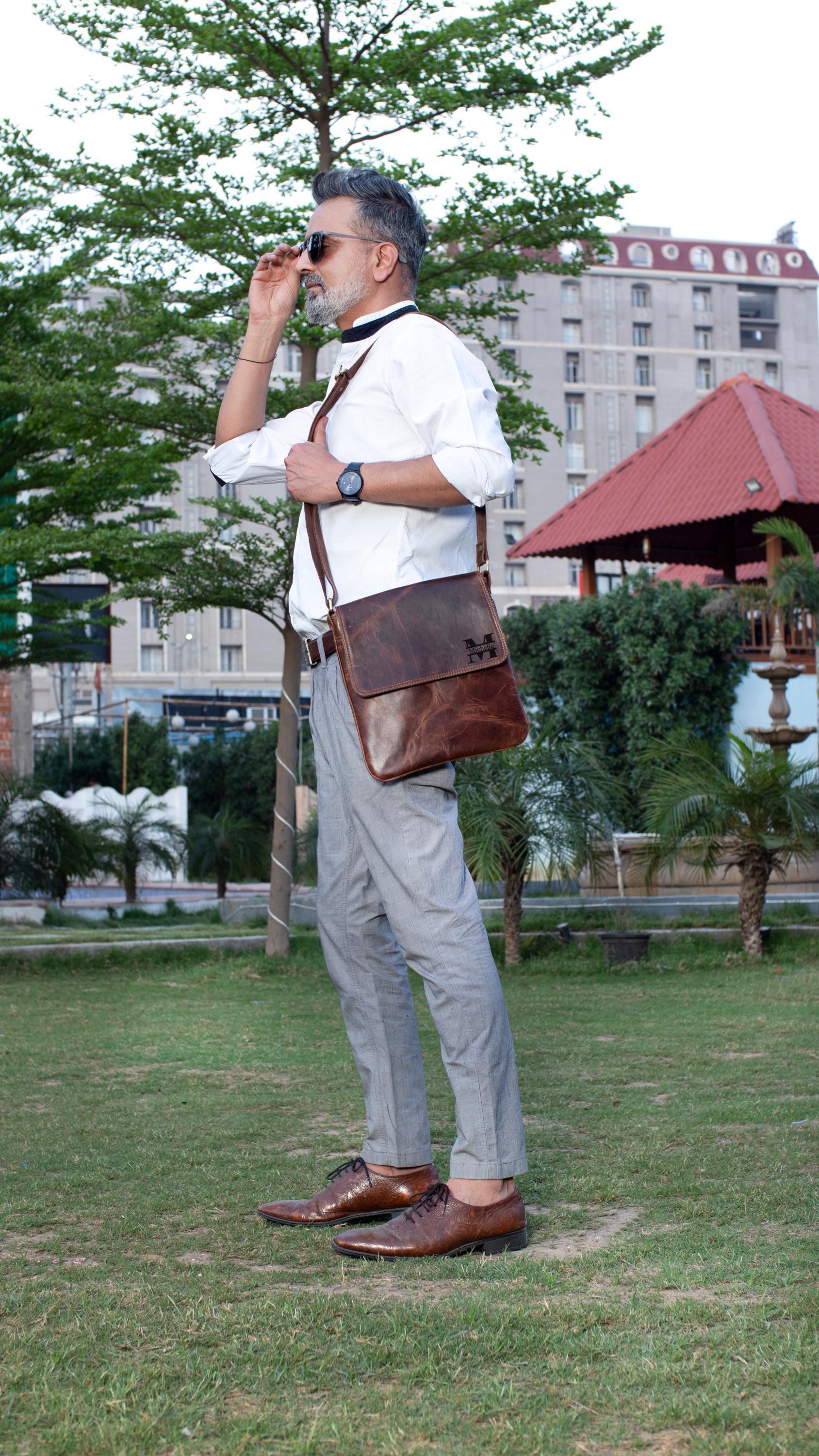 Vintage Leather Sling Bag - Personalized Small Crossbody for