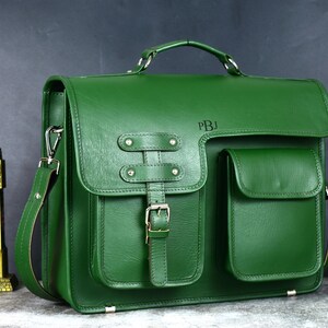 Sac messager en cuir vert pour homme, sacoche en cuir pour ordinateur portable 16 pouces, sac cartable, sac messager vert, cadeau de remise des diplômes pour lui, cadeau d'entreprise