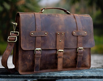 Men's Leather Laptop Bag, Buffalo Leather, Large laptop Bag, Gift for him & Her