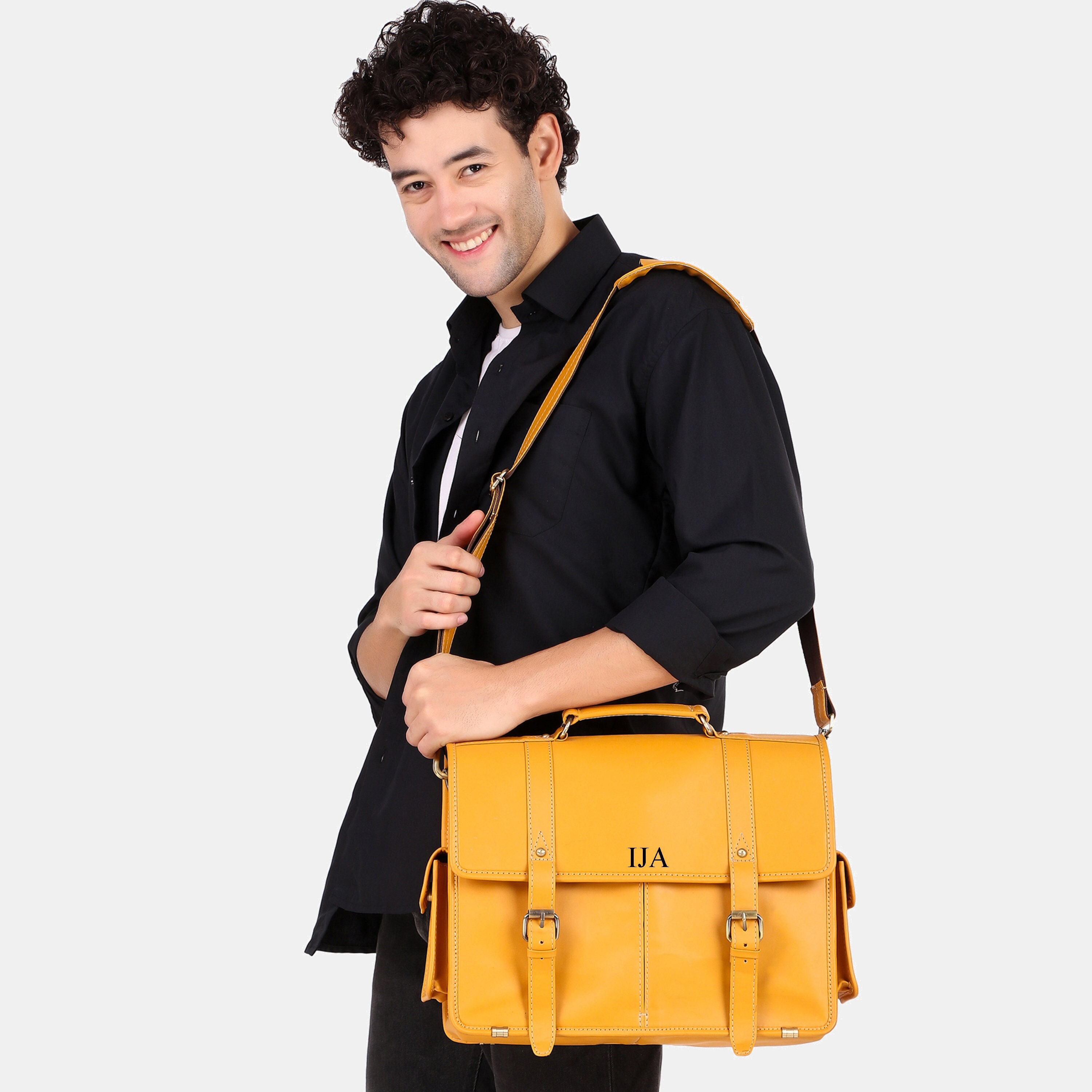 Yellow leather laptop bag hotsell