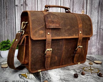 Leather Messenger Bag for Men & Women – Vintage Full Grain Laptop Bag, Personalized Handmade Satchel
