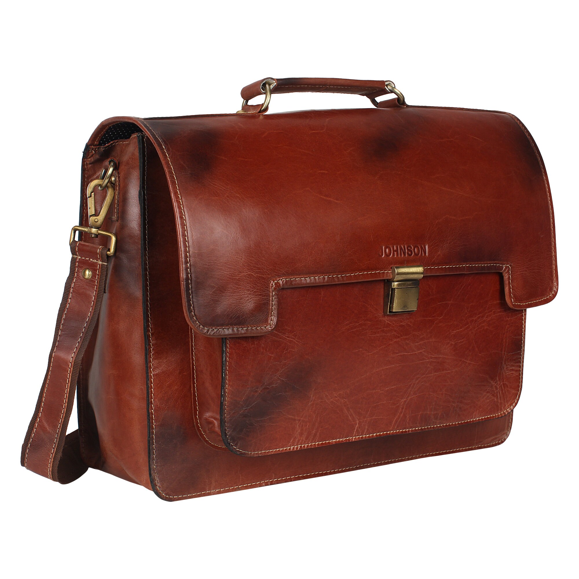 Easy To Carry Leather Laptop Bag Top Handle Brown Messenger Etsy