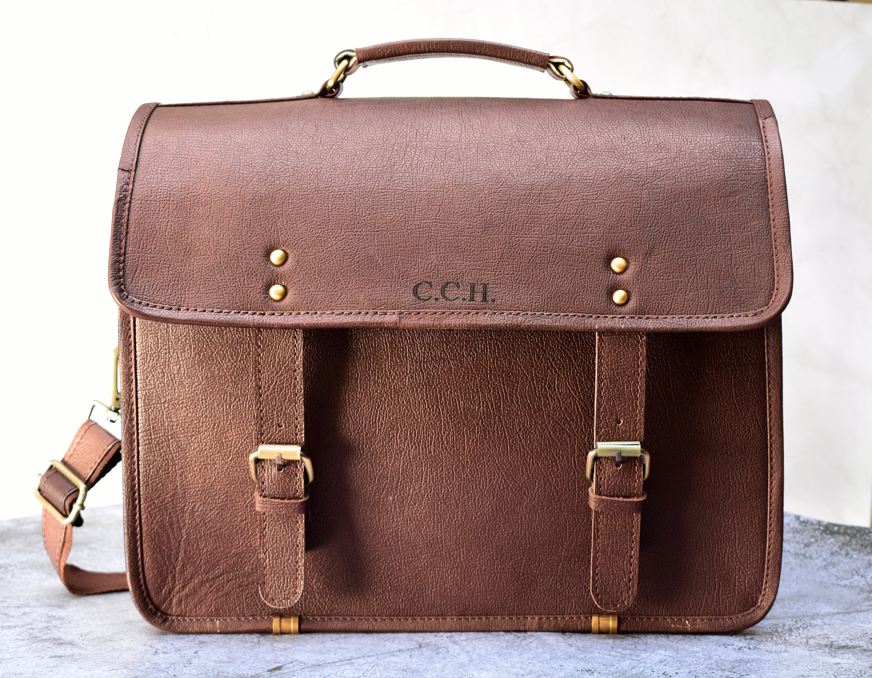 Brown Leather Messenger Bag High Quality Leather Velcro Etsy