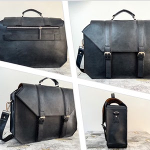 Black Leather Briefcase Laptop Messenger Bags for Men and Women Large Satchel Bag Leather Laptop Bag Leather School Bag Computer Bag image 1