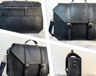 Black Leather Briefcase Laptop Messenger Bags for Men and Women Large Satchel Bag Leather Laptop Bag Leather School Bag Computer Bag