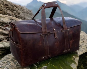 Leather Duffle Bag Men | Hanging On Clothes Bag | Carry-On Bag | Leather Duffel Travel Bag | Large Weekend Bag | Leather Holdall