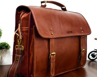 Personalized Leather Messenger Bag, Full Grain Distressed Vintage Laptop Bag