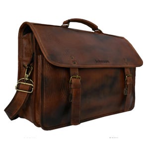 Rugged Real Leather Messenger Bag: Secure Zippered Laptop Satchel for Men, Personalized Office Briefcase, Brown Work Shoulder Bag Gift