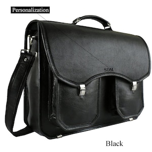Handmade Black Leather Briefcase – Padded Laptop Office Bag for Men, Personalized