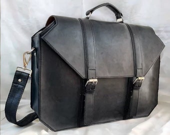 Black Leather Briefcase Laptop Messenger Bags for Men and Women Large Satchel Bag Leather Laptop Bag Leather School Bag Computer Bag