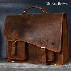 Handmade Full-Grain Leather Briefcase – Tan Buffalo Hide Laptop Bag, Personalized Legal Work Satchel